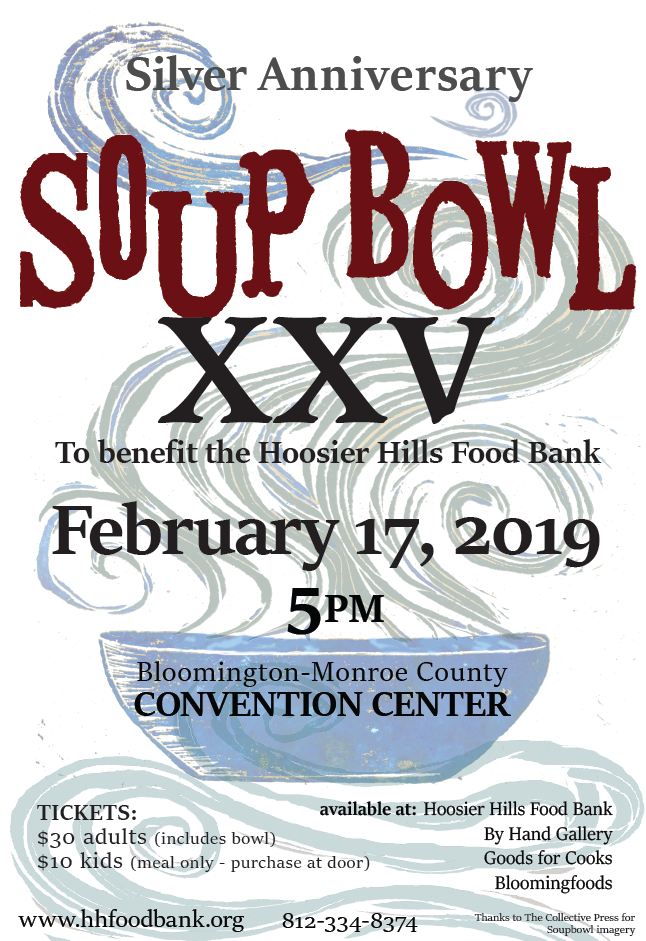 Tickets now on sale for the 25th Annual Soup Bowl Benefit! Pick up tickets at <a href="/byhandgallery/">byhand gallery</a> <a href="/bloomingfoods/">Bloomingfoods Co-Op Market</a> Goods for Cooks or at <a href="/HoosierHillsFB/">HHFB</a> tickets go fast so get yours soon!