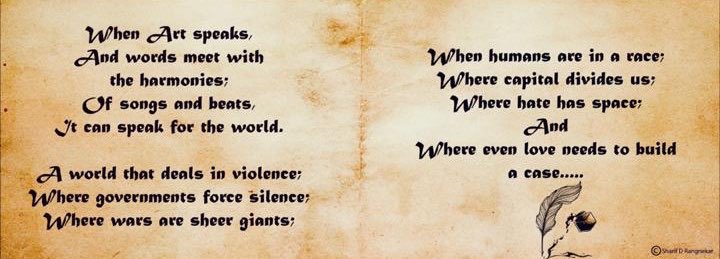 gottaservesome's tweet image. When art speaks,
And words meet with the harmonies;
Of songs and beats,
It can speak for the world. #readmore #artandexpression #poetry #poem #sharifrangnekar #sharifdrangnekar #loveofart #writings #author #straighttonormal #LGBTQtwitter #embrace