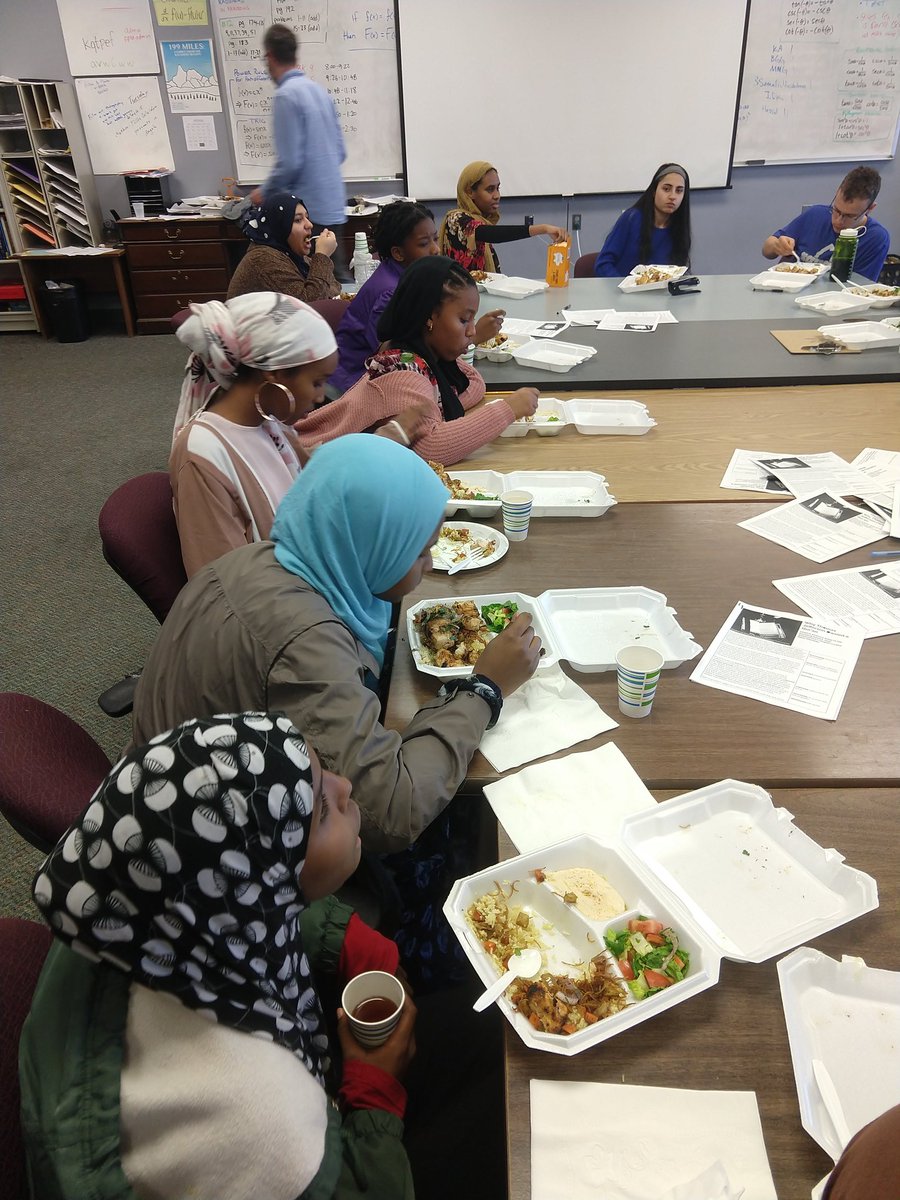 Day One of the Muslim American Experience intensive featured Muslim demographics jeopardy; reading from Omar ibn Sayyid's autobiography; a gallery walk of contemporary Muslim heroes and delicious Iraqi food and lesson on halal from dear Zara. @JAfricanaRelig