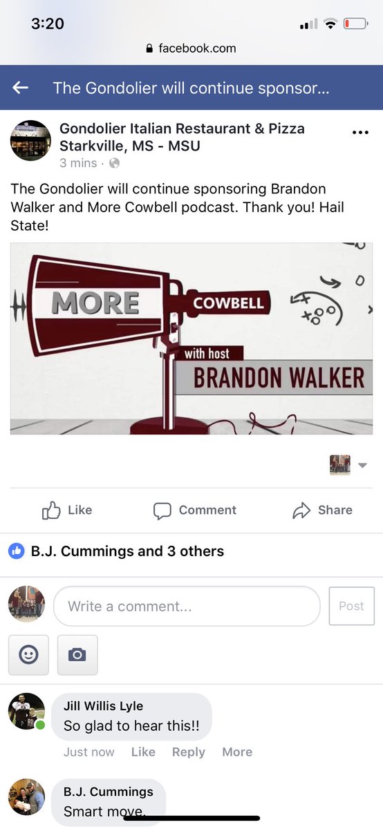 BFW's tweet photo. I’d like to welcome back Gondolier Italian Restaurant to the More Cowbell family. Located at 100 Mill Street in Starkville. https://t.co/fRwGm4Rks9
