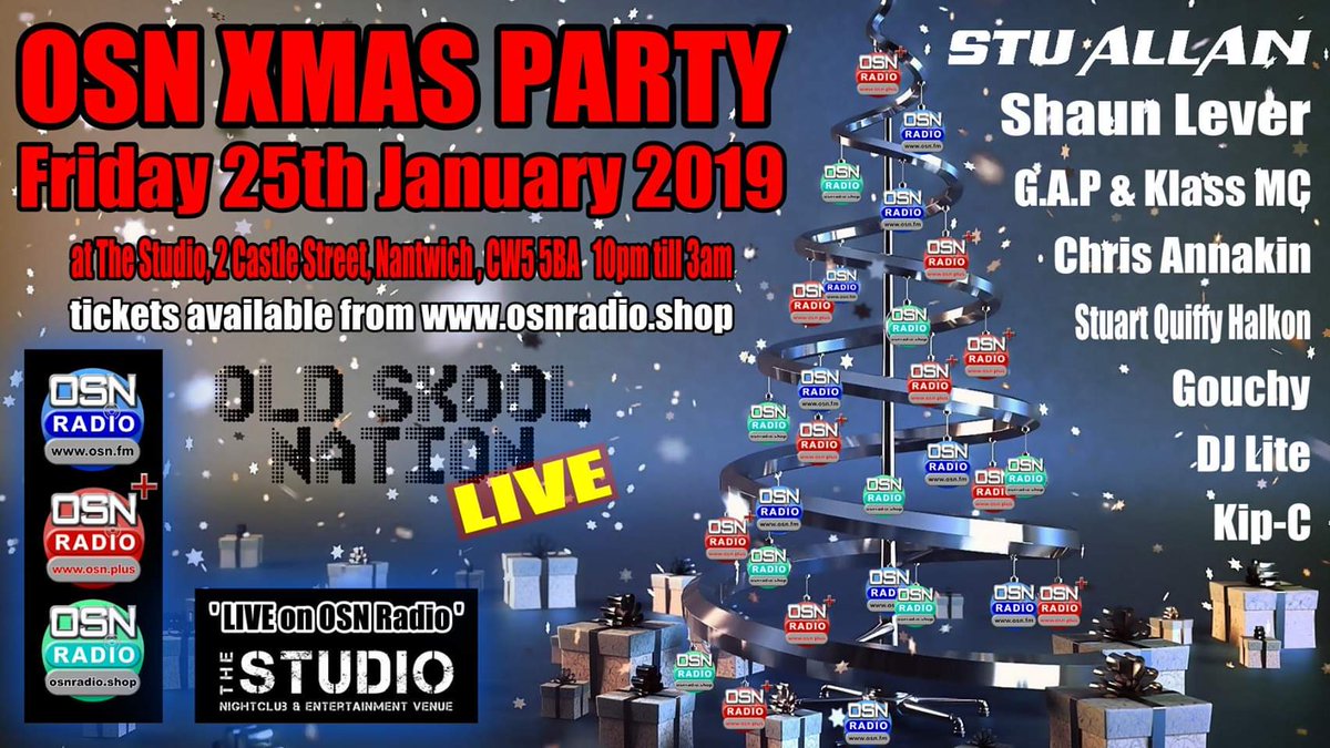 Friday 25th January 2019 at the studio Nantwich 🎶 tickets £7.50 each or 2 for £10 www.osnradioshop 
#rave #oldskool #event #tickets #Nantwich #Crewe #Cheshire #events #djs #djstuallan #osnradioapp #osnradio #party #thestudio