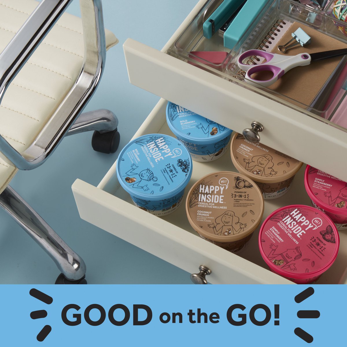 HI! Happy Inside cereal cups are great for sharing (or keeping the 3-in-1 medley of prebiotics, probiotics, and fiber all to yourself).