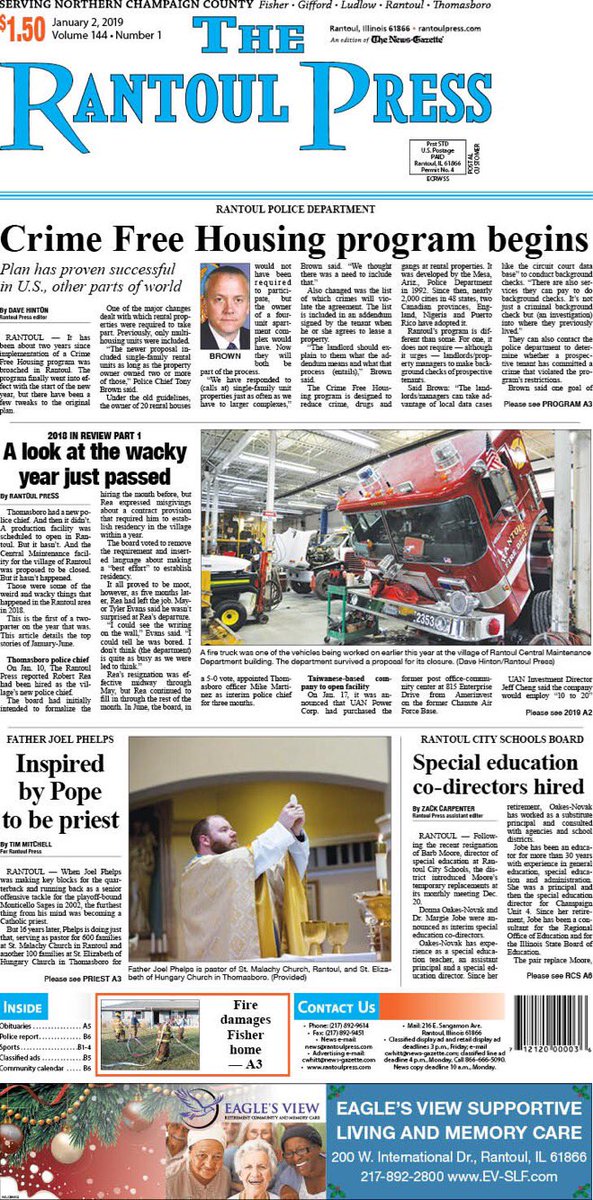 This week’s press ft. the start of the Crime Free Housing program in Rantoul + a look back at the area’s Top 10 biggest stories from January-June