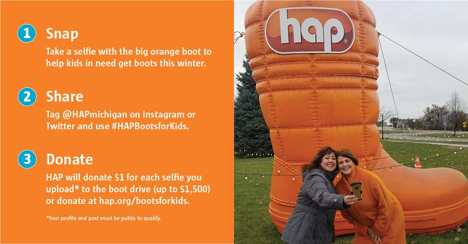 hapmichigan's tweet photo. The holidays may be over but it's not too late to support HAP's Boots for Kids program. It's as easy as 1, 2, 3! #HAPbootsforkids https://t.co/wUNzZOzuRn