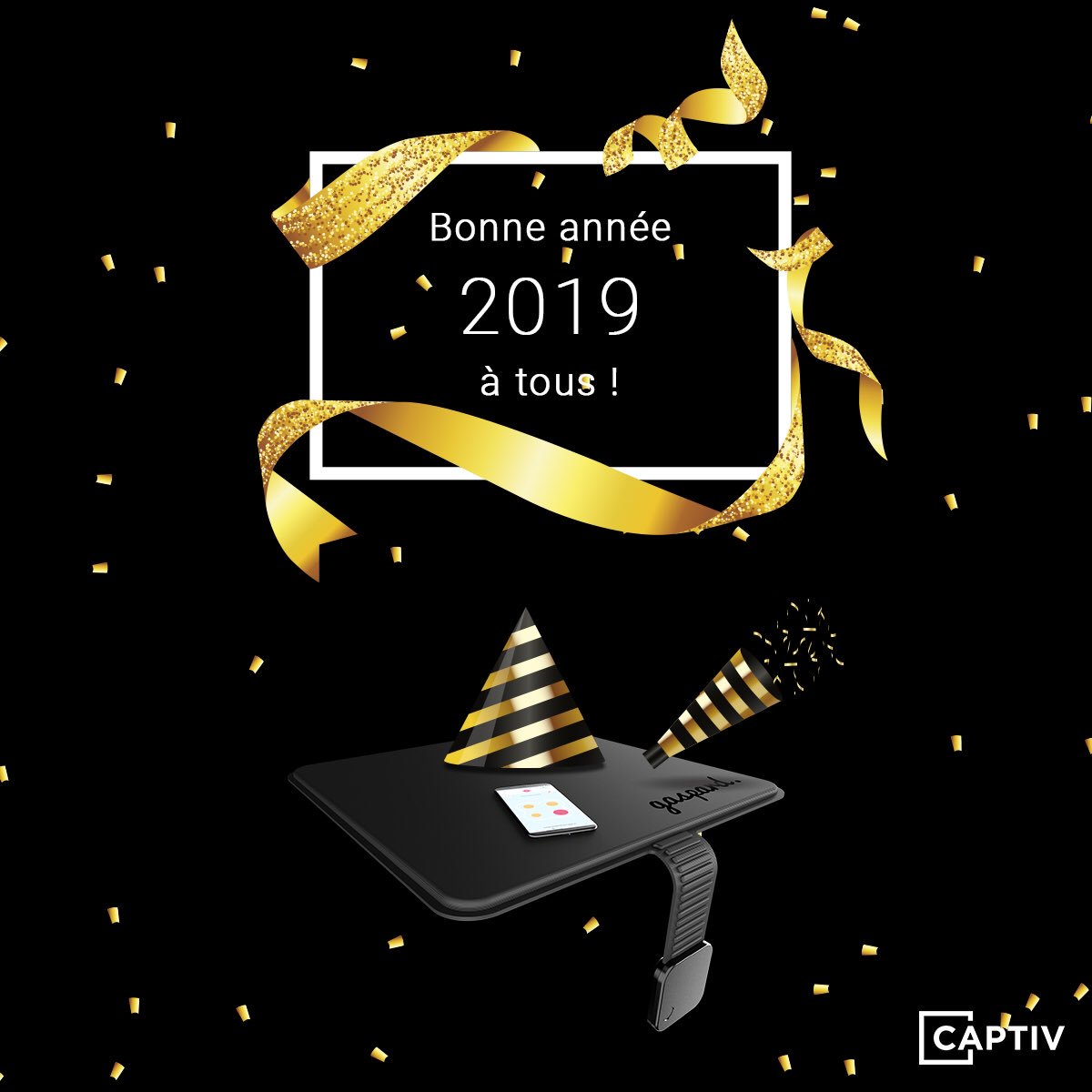 tapis_gaspard's tweet photo. Toute l’équipe #Captiv vous souhaite à toutes et à tous une bonne année 2019 ! 🎉
Retrouvez-nous pour une nouvelle année pleine de nouveaux projets. Un petit frère pour Gaspard ? Qui sait ? 😉
#startup #ny2019 https://t.co/Sg2KIQ9bcv
