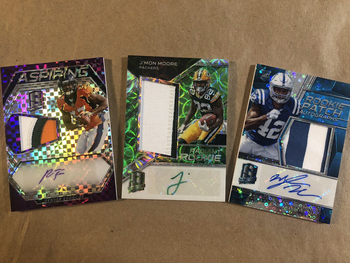HoovRealtor's tweet image. #Spectra hits 
• Royce Freeman /35 #sickpatch
• J’Mon Moore /50
• Nyheim Hines /75 #ThatsNotHisNumberAnymore

#WhoDoYouCollect #TheHobby #JustTheHits #RPA #InkedUp #Broncos #Packers #Colts