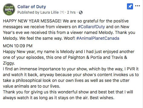 One of the greatest honors is to have our work received with the same intention that it was created. #CollarofDuty