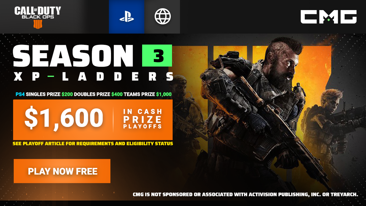 CMG_Esports's tweet photo. SEASON 3 UNDERWAY - Read the article linked below for details!

🔘   https://t.co/H6WevSupmT

⬛️   Freely Compete in Season 3 of our #PS4 #BlackOps4 XP Ladders

◼️  $1,000 5v5 Teams Playoff 

◾️  $400 Doubles Playoff 

▪️  $200 Singles Playoff

#CMGeSports #Ladders #Playoffs https://t.co/fNCra3KhAI