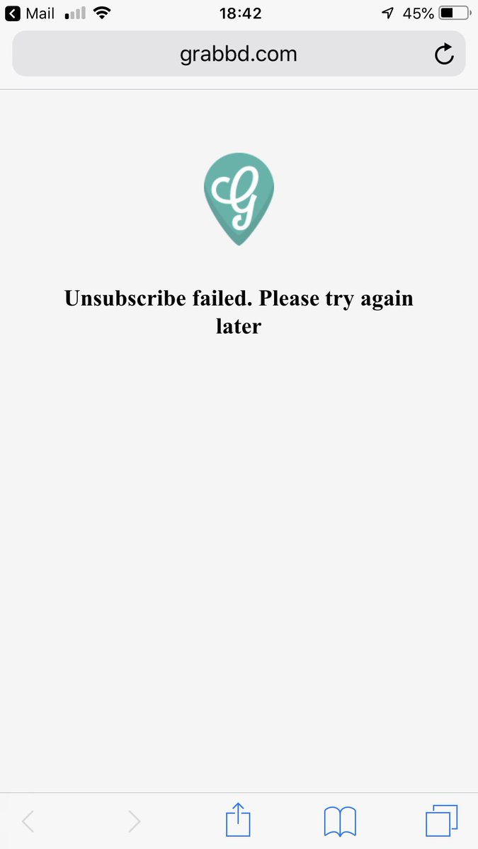 asha_jones's tweet photo. @grabbdapp your unsubscribe link doesn’t work. Can you please fix it so I can unsubscribe from your emails https://t.co/EKfffYPHxw