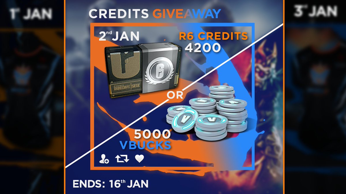 It's time for day 2/3!
5k V-Bucks or 4200 R6 Credits! 💰
To Enter:
🔃Retweet &amp; ❤️Like this post!
Follow @MockItLeague