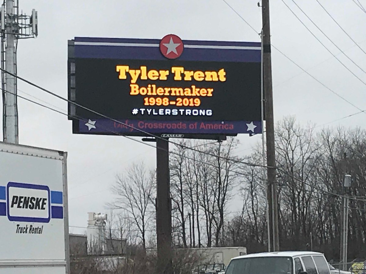 KellyReinkeTV's tweet photo. Billboard for Purdue super fab Tyler Trent on I70 near Holt Rd. #TylerStrong https://t.co/WCjPn25NsI
