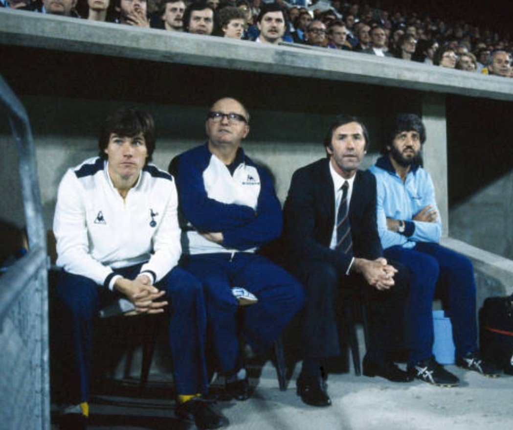 thfcnostalgia's tweet photo. 📷 Tottenham Hotspur bench: Peter Taylor, Johnny Wallis, Keith Burkinshaw and Mike Varney (physio) during the Division One match between Tottenham Hotspur and Wolverhampton Wanderers at White Hart Lane on November 8, 1980 (Photo by Professional Sport/Popperfoto/Getty Images) https://t.co/OUQDg2RKfV