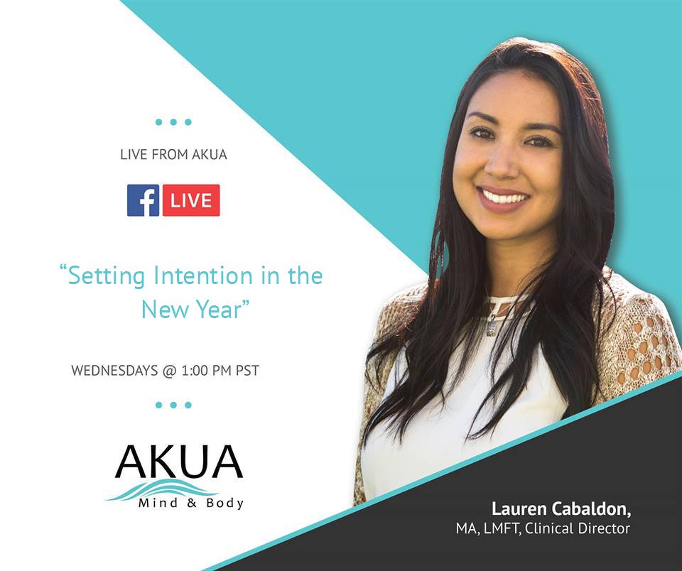 AkuaMindBody's tweet image. Don’t miss this week&apos;s FB Live with Lauren Cabaldon, Clinical Director, who will be talking about, &quot;Setting Intention in the New Year&quot;. She will be live today at 1:00 pm!
#SettingIntention #2019 #RecoveryIn2019 #YearOfRecovery