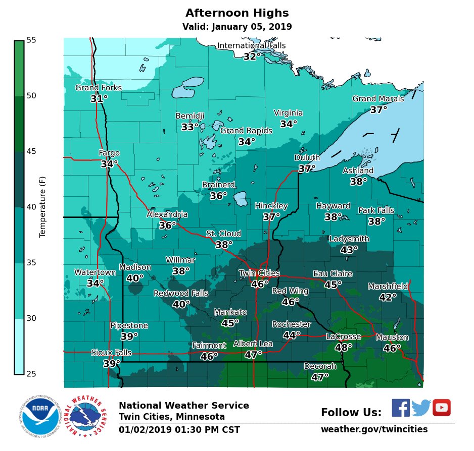 Record highs are possible Friday and Saturday. The records at MSP are 41 Friday and 47 Saturday. There will be a several degree difference between the deep snow pack areas and the thin snow covered areas. #mnwx #wiwx
