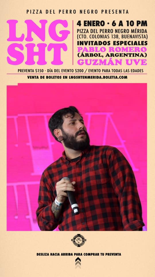 Atención chamacxs: Hoy nuestro querido Pablo Romero abre junto a @guzmanuveBR el show de <a href="/LngSHT/">Lng/SHT!</a> en Pizza Del Perro Negro (Mérida, México)

🎫 Los boletos los adquieren en puerta a $200
Quienes anden por allí y quieran abrir el año a puro flow, háganse presentes!