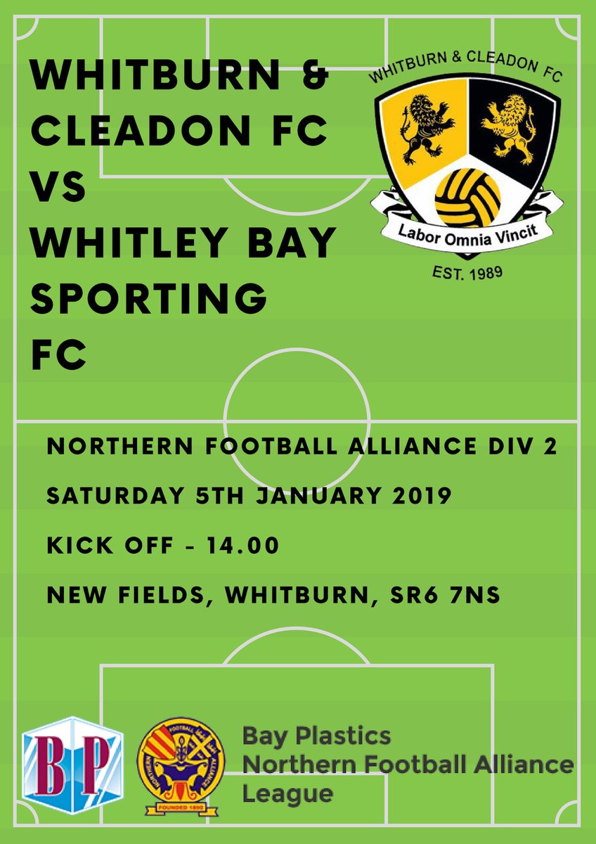 First game of 2019 🎉

At New Fields vs <a href="/whitleybay_sc/">Whitley Bay SC</a> 
<a href="/nfalliance1890/">Northern Football Alliance</a> Division Two
2pm Kick Off

We hope to see you there supporting the lads! 

#vivawhitburn #nonleaguefootball