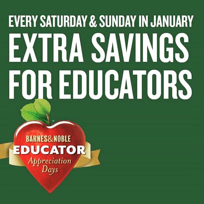 BNStCloud's tweet photo. Educator Weekends are back!!✏️EVERY weekend in January!!
Educators SAVE 25% on almost everything in store!!  Swing by the Cafe and get a FREE Tall Coffee to get your shopping started off right!!☕️ #bnstcloud #barnesandnoble #bntheknow #educator #educatordiscount #weloveeducators https://t.co/VYB7oHMSGO