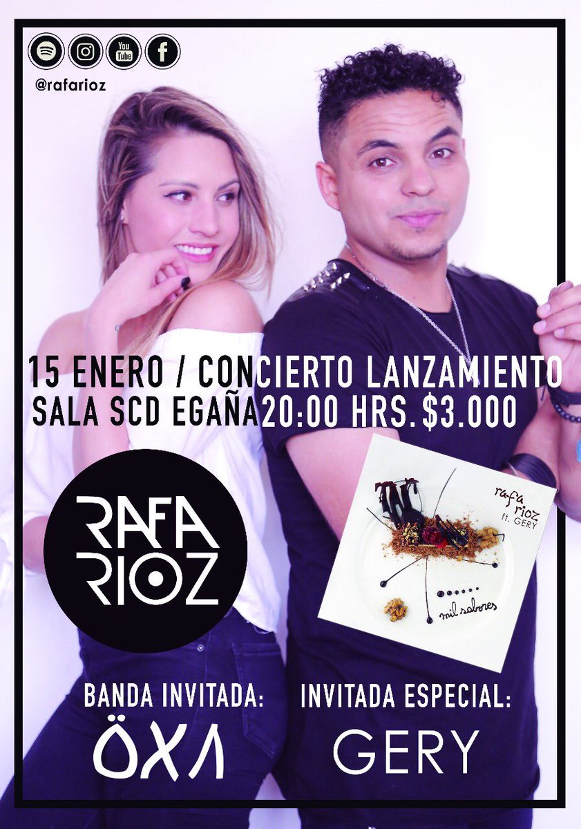 RedPonchoCL's tweet photo. @RafaRioz estrenará en vivo su single #MilSabores en SCD Egaña. Entradas a través de @eventrid 📲 https://t.co/8LEwjk9uhD