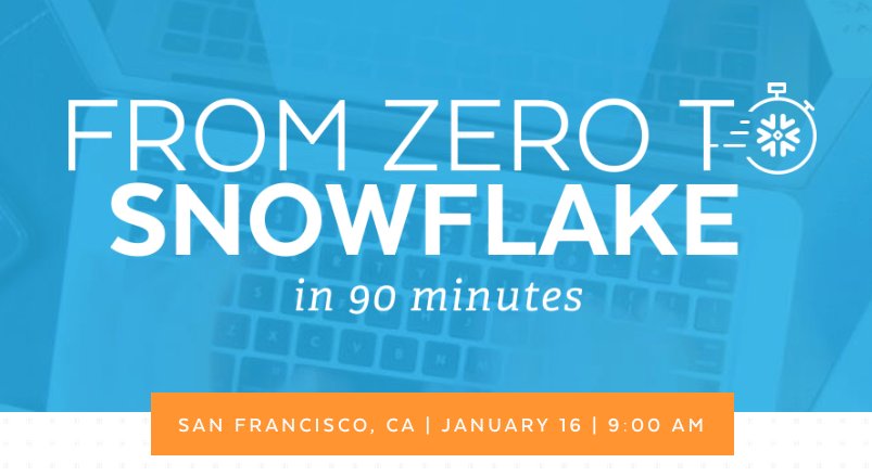bytecodeio's tweet photo. Join our own @cekillian in SF on Jan 16th for our hands-on workshop: From Zero to Snowflake in 90 minutes. Learn: the ease of Snowflake’s intuitive user interface, what it’s like to run large queries in a fraction of the time and much more. https://t.co/eYwkQRG1z4 https://t.co/XLYeaJOG9V