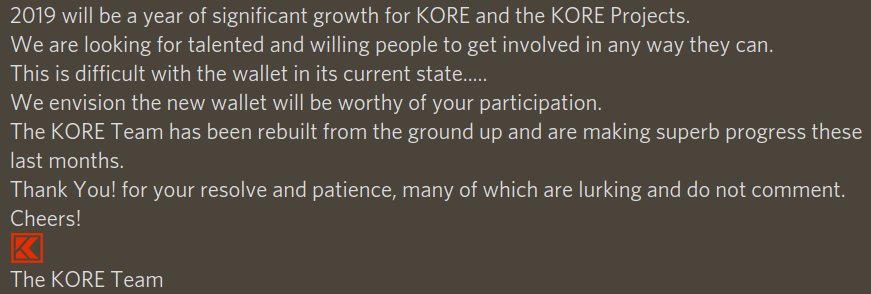 📢An important message from the KORE Team about 2019.
<a href="/HomeStoryCup/">HomeStoryCup</a> <a href="/TaKeTV/">TaKeTV</a> #HSC #Bunn #CSGO #WSL $KORE #SouthKorea #Japan <a href="/cryptonews/">Cryptonews.com</a> #China #cypherpunks #BTC #LTC #ETH #privacy #Security #alt #altcoin #freedom #tor #masternodes #voip $BTC $ETH #SC2 #proofofkeys #cryptocurrency