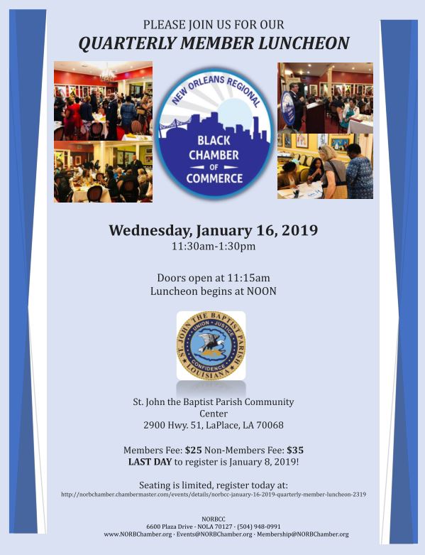 NORBCCEVENTS's tweet photo. Click Here RSVP: https://t.co/WhzCaMnKtA NORBCC - 1st Quarterly Member Luncheon 2019 Non Member's Welcome!!! Jan 16th! https://t.co/A7zTCareLl