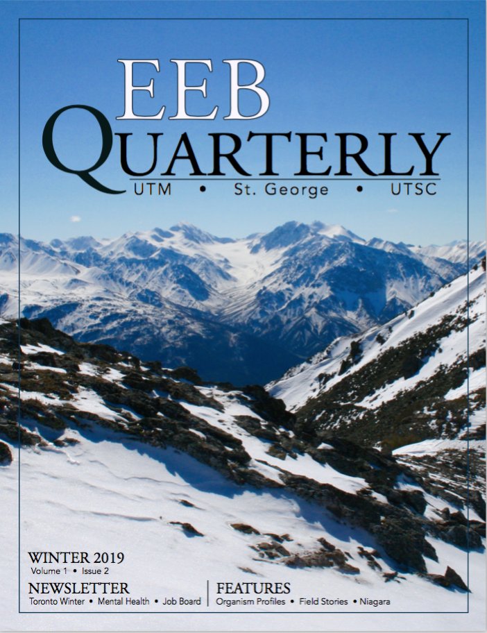 Issue 2 is out now!! Please have a read and be sure to set your PDF reader to 2-page view. theeebquarterly.github.io ... Some great essays and impressive photography from students at <a href="/eebtoronto/">University of Toronto EEB</a>