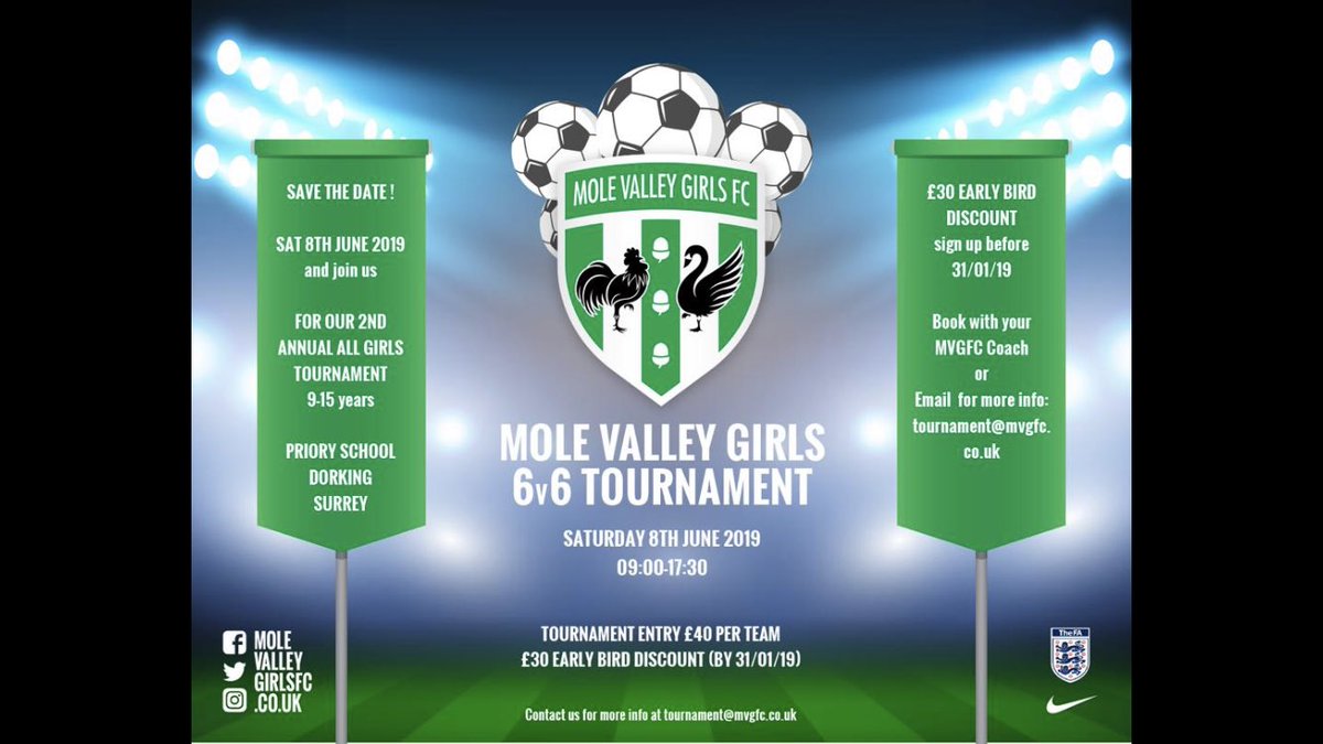 leatherheadwfc's tweet photo. @MoleValleygirl carrying on From the success of our first year we are pleased to announce our dates for this years tournament!!!!
There are reduced entrance fees if you enter before the 31st Jan please retweet spread the word thank you!! https://t.co/0G4s7ehCPv