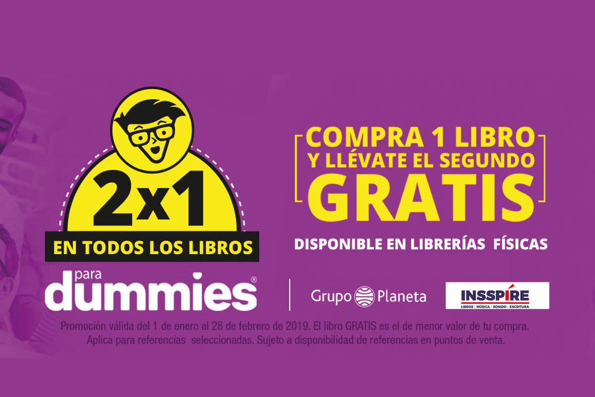 INSSPIRE_'s tweet photo. ¡EMPIEZA EL 2019 CON DOS NUEVOS LIBROS! 📚
2X1 en todos los libros para dummies de @PlanetaLibrosCo
Búscalos en nuestras tiendas de @cable_plaza y @mallplazaco https://t.co/QjMAEaY5Fm