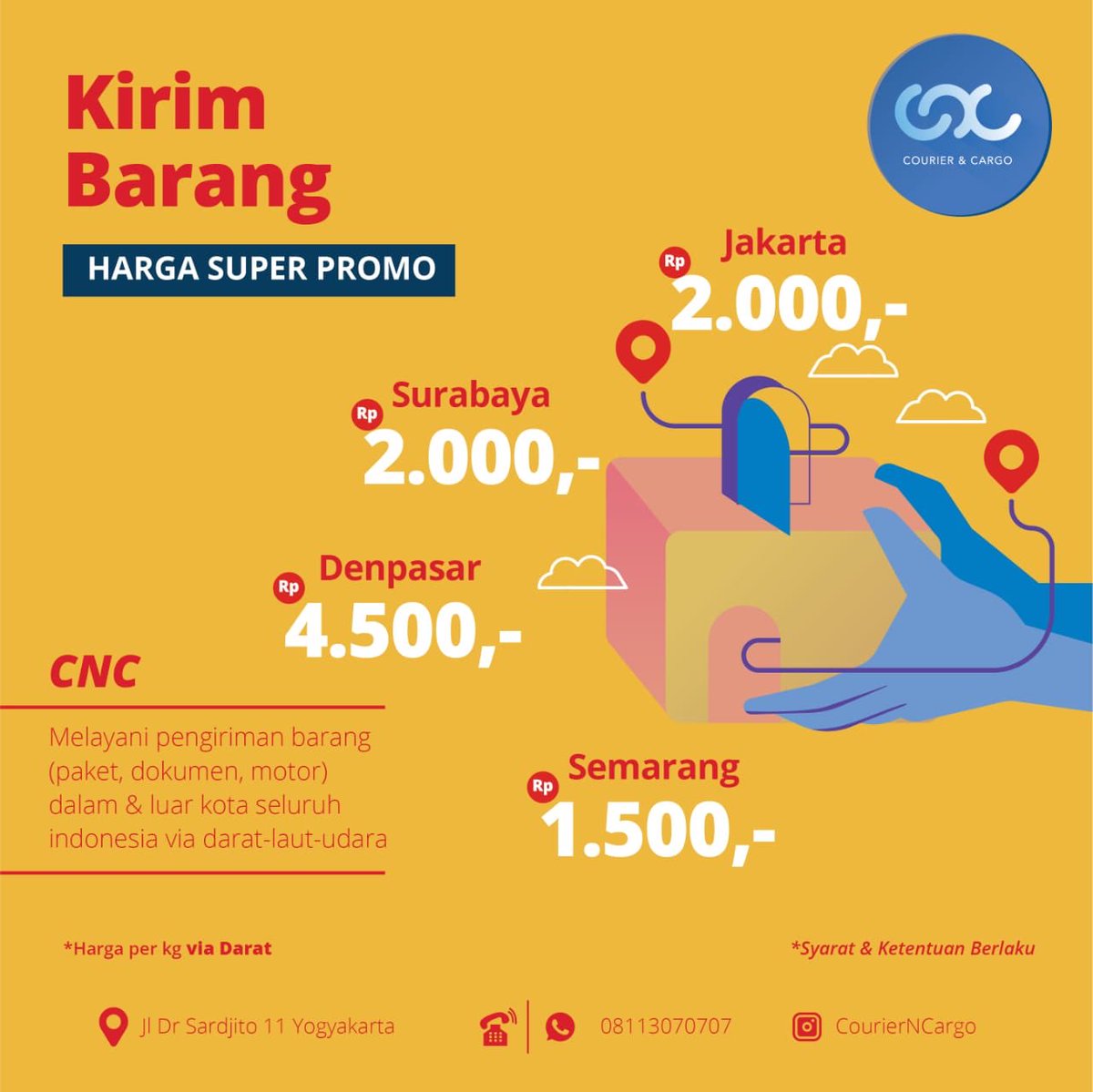 cvhokiproject's tweet photo. CNC melayani pengiriman barang/dokumen/motor ke seluruh kota di Indonesia 

☎️08113070707 
🏠Jl Sardjito 11 Jogja 

#jogja #cncjogja #jogjaupdate #infojogja https://t.co/D5XNCmtzFK