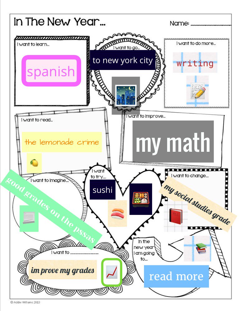 KFrohliger's tweet photo. Ss came up with some great New Year Goals🎉 today! All goals were posted to @Seesaw to share with parents. Hoping they will be able to accomplish some before the end of the school year 🙂🤞#goalmaking #newyear @MpRamsay https://t.co/Q9qEBe8hBm