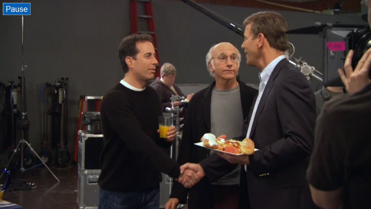 LaurenDaley1's tweet photo. RIP Bob Einstein. #Funkhauser was my favorite #Curb character. Too many favorite lines to pick just one, but I can laugh just looking at this classic scene. #Seinfeld’s reaction is priceless. https://t.co/EY16dELuii