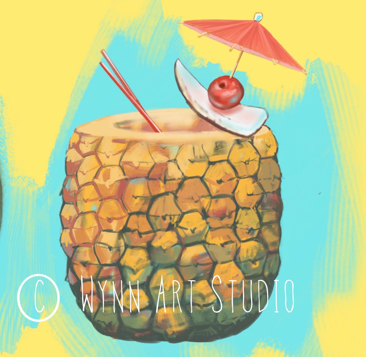 I was working on this today... almost Done! 
#wynnartstudio #pineappledrink #tropicaldrinks #digitalpainting #beverageillustration #illustrator