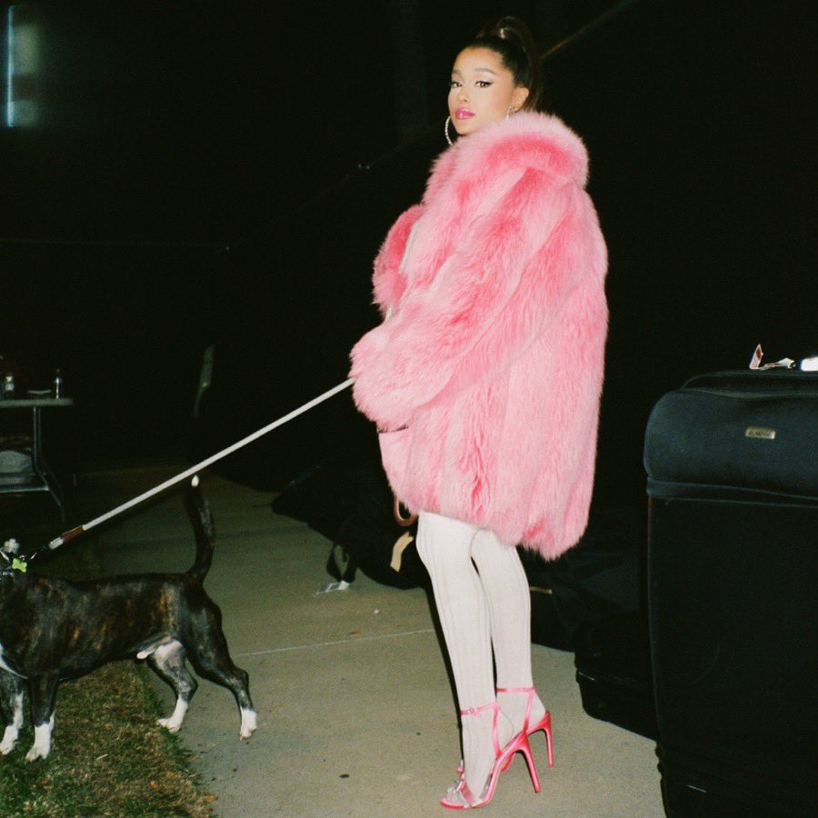 Ariana Grande Wore Furry Mules and a Pink Lavin Bustier