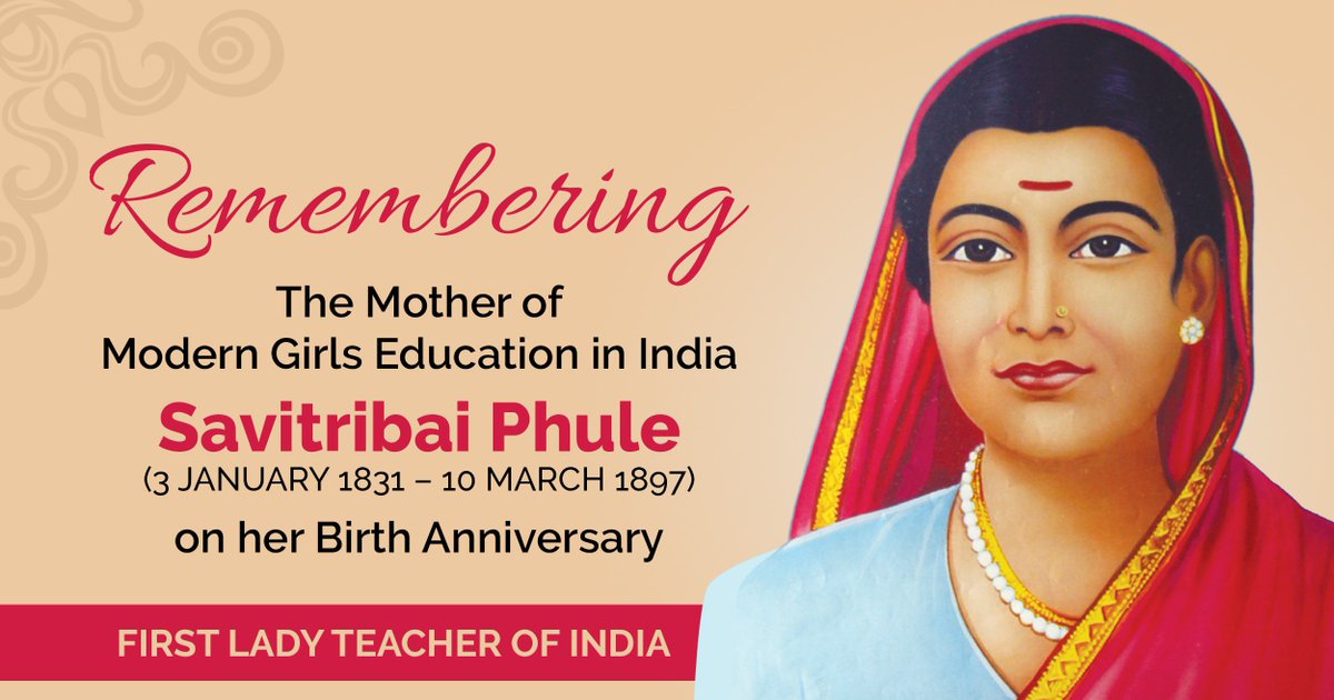 क्रांतीज्योती सावित्रीबाई फुले यांना जयंतीनिमित्त त्यांच्या पवित्र स्मृतीस विनम्र अभिवादन!