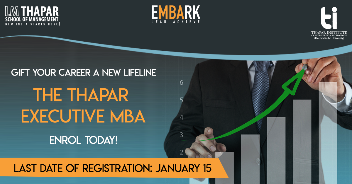 TSM_TU's tweet photo. This new year, fulfill your #professional resolutions by choosing the prestigious Thapar #ExecutiveMBA.
Apply now- https://t.co/DOGusBiJ0M
Registrations open till January 15.
#EmbarkNow #RegisterNow https://t.co/WVjTZLbpTF