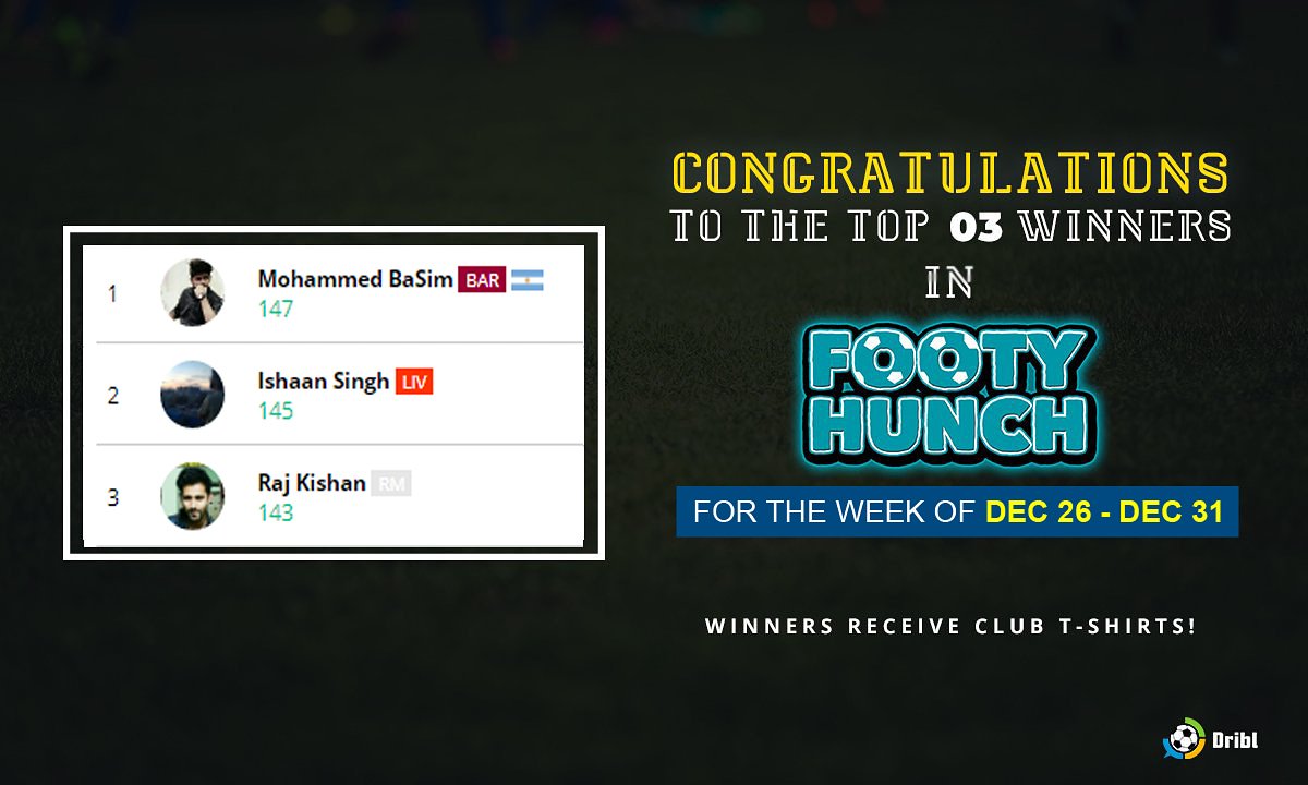 driblfootball's tweet photo. Congratulations to the 🔝 3️⃣ winners of last week's FootyHunch! 😁😁

Each of them will receive club t-shirts! 🤤

Keep predicting games in FootyHunch ✍️ to win similar prizes! 😁🎉 https://t.co/YK6gBdTMqY