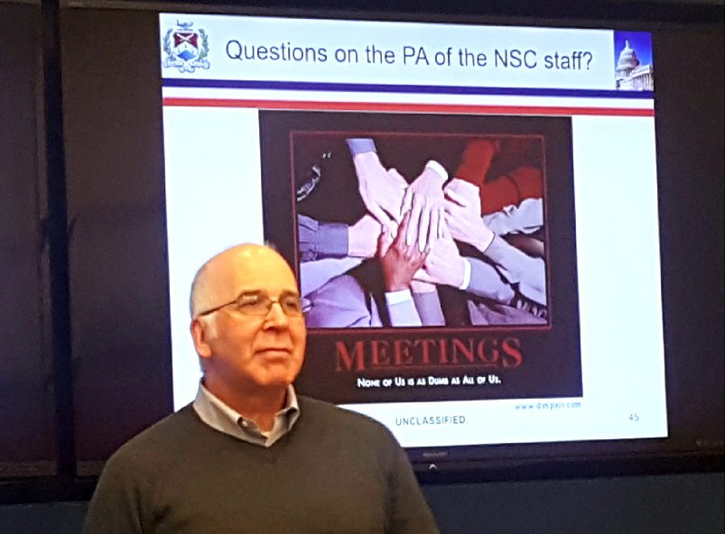 MikeTierneyIR's tweet photo. Day #1 of @WMDCCenter seminar on foreign policy is in the books. Thanks @kdtenpas for explaining the causes and consequences of personnel turnover in Trump White House and Dave Auerswald for analyzing the NSC through principal-agent framework. #Wonking https://t.co/gQYcuQrj9w