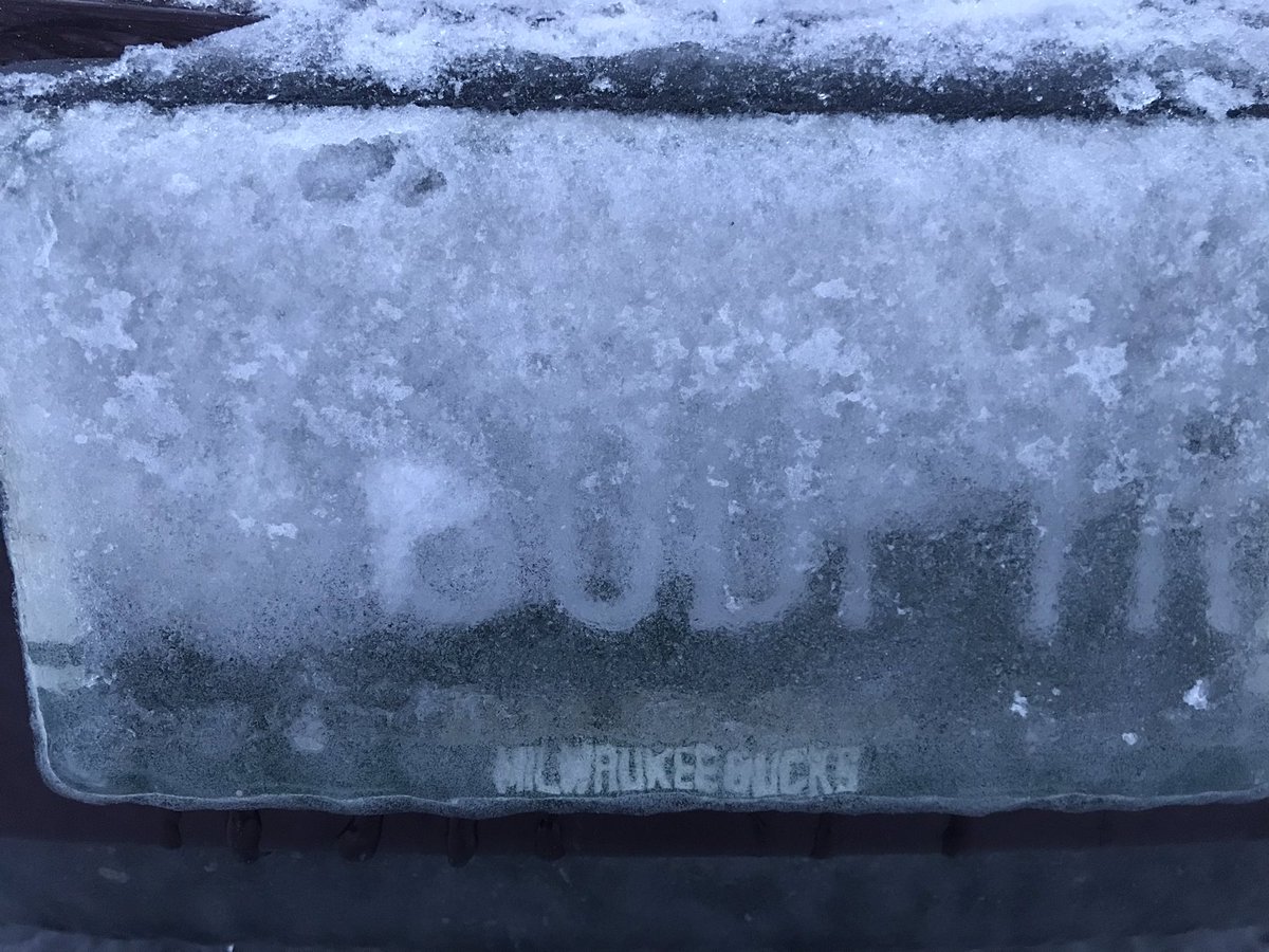 TheSodfather13's tweet photo. Even the red hot @Bucks canโt melt the built up frozen slush/ice on my front plate. #WiscoProblems #SODFTR #Sodfather https://t.co/42nAbtYufu