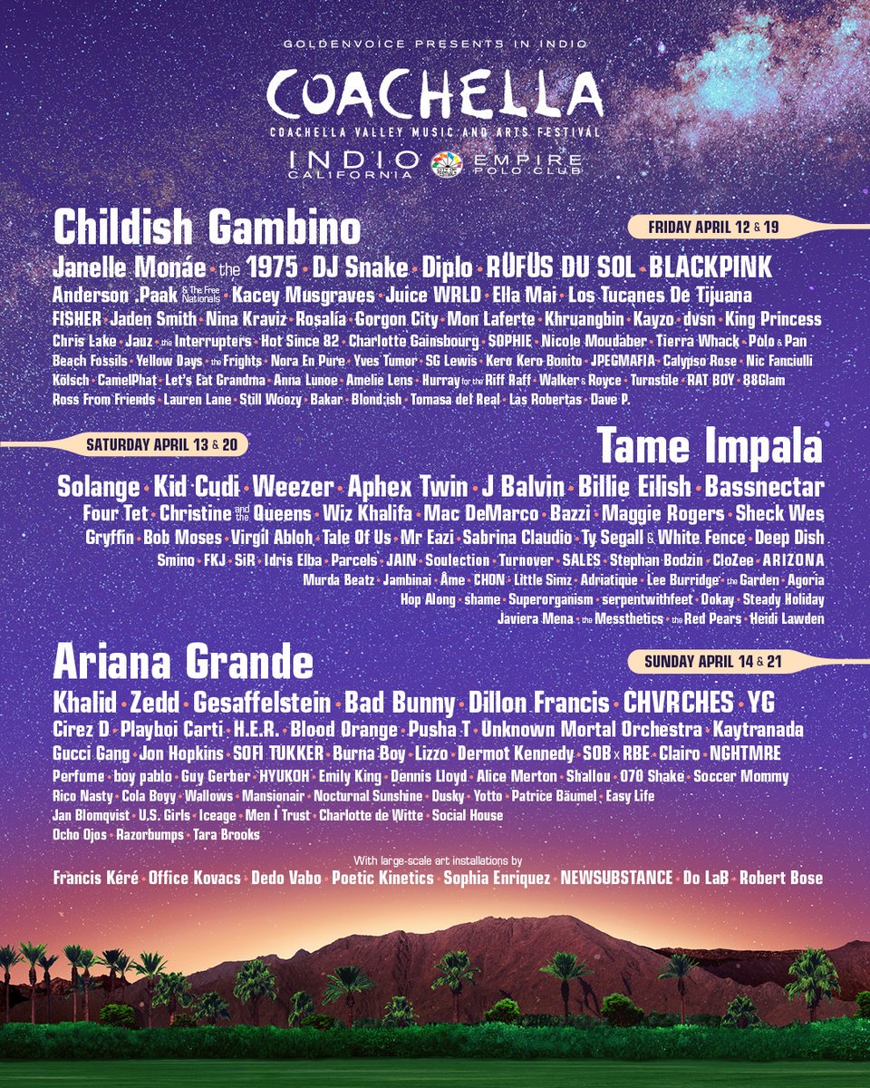 conciertosgdl's tweet image. ¡El festival @coachella nos sorprendió con el cartel para su edición 2019! ¿Qué les pareció el lineup de este año?