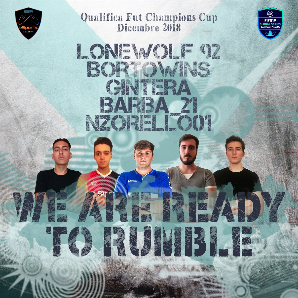 #futchampions cup Oggi i nostri @parave_renzo @bortowins @Lonewolf92Fifa @gintera96 @Barba__21 @Miche_Tangredi saranno impegnati nella qualifica alla Fut Champions Cup! Noi siamo pronti e tu?