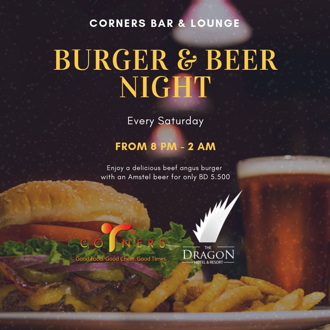 dragonhotelbh's tweet photo. Saturdays are Burger &amp; Beer type of nights at Corners.

BD 5.5 net - Delicious Angus Burger with Amstel Beer

#Bahrain #Restaurant #Food #Hotel #DragonHotel https://t.co/FEVSvoaMwy