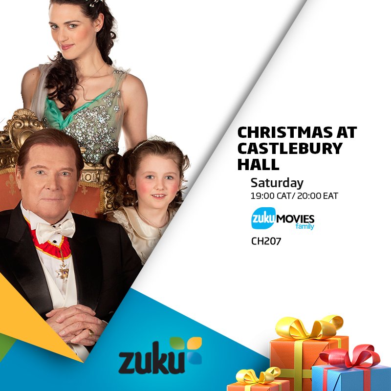 Christmas at Castlebury Hall – Saturday at 19:00 CAT/ 20:00 EAT on Zuku Movies Family Channel 207 At the invitation of an estranged relative, a young woman travels with her niece and nephew to a castle in Europe for Christmas, where she unwittingly falls for a dashing Prince.