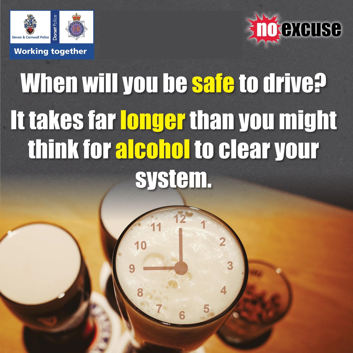 How are you this #MorningAfter ? 1 hour per 1 unit + 1 hour to eliminate alcohol timed from your last drink. Your judgement can be impaired by any amount of alcohol. You can be under the influence even if not “over the limit” and may still face prosecution #DontRiskIt #NoExcuse