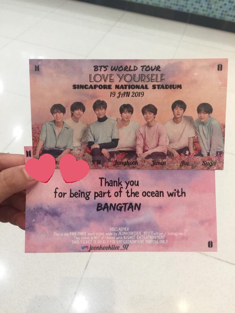 rabbitokook's tweet photo. [HELP RT MY ARMYS]

Hey MYracles ,
Here comes the sample of the MOCK TIX.
FREEBIES included 🎁
Interested grab some for yourselves ? 

Refer to the thread below👇👇
https://t.co/HTNxZxhbHh

@BTS_twt #LOVEYOURSELFTOURINSG #LOVEYOURSELFSG #BTSinSG #myarmys https://t.co/VnPU7yvnts