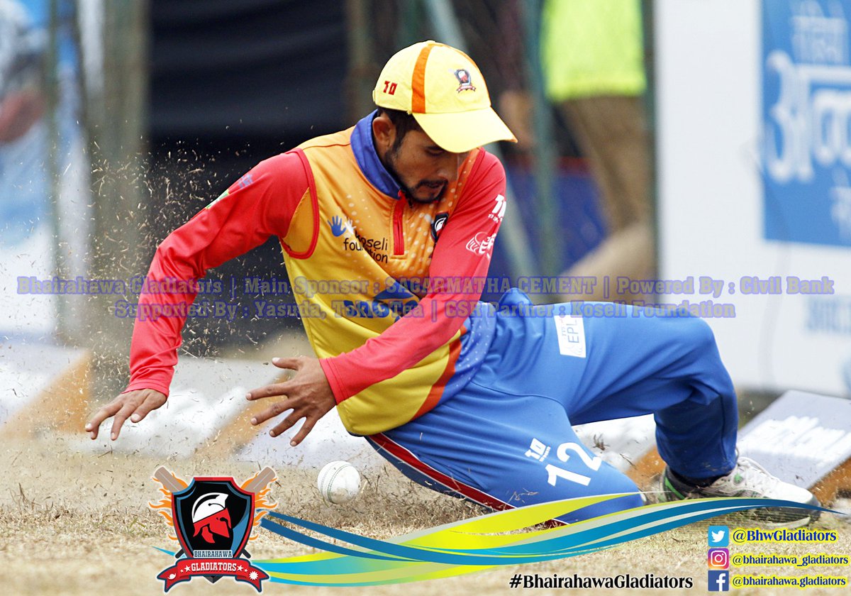 BhwGladiators's tweet photo. Full effort on the field from the players.
Patriots are 69-2 in 10 overs.
#LPvsBG #TVSEPL2018 #BhairahawaGladiators #SagarmathaCement #CivilBank #ToklaTea #Yasuda https://t.co/2OZGz787j1