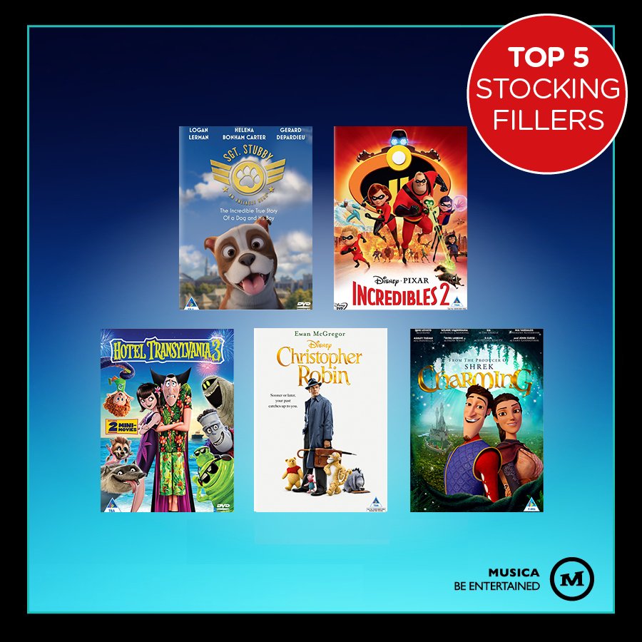 Little gifts, BIG smiles! Let's hear it for our top 5 kids' stocking fillers. With The Incredibles 2 (R159.95), Christopher Robin (R159.95), Charming (R159.95) , Sgt.  Stubby (R99.95) and Hotel Transylvania (R159.95) all on offer, which will you pick first?