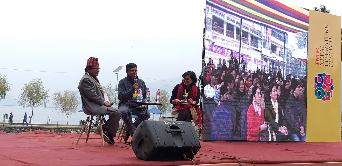 Nepallitfest's tweet photo. Ajhai Ramita cha (In memory of Indra Bahadur Rai)
Speakers - @manjushreethapa and Krishna Dharawasi moderated by @kedarsh happening at #BhupiKakshya
#NepalLitFest #NLF2018 #LitFest2018 https://t.co/hu7sLUAL5c