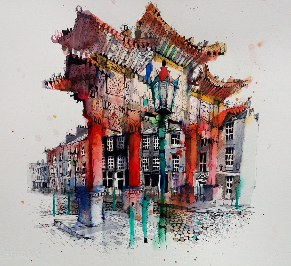 Liverpool, pen and watercolour.