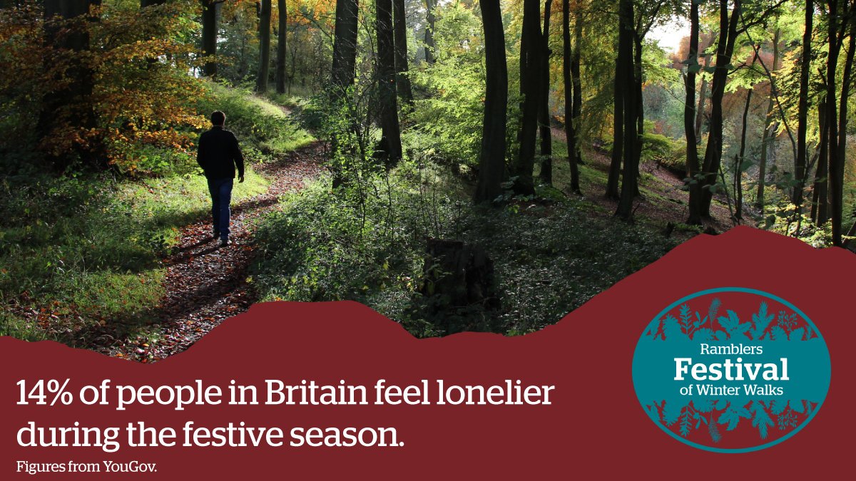 RamblersGB's tweet photo. Our research found that more than one in ten adults (14%) in Britain admitted they feel lonelier during the festive season. 

We are offering hundreds of free festive walks, where you can meet people in your community and make friends along the way. https://t.co/BkqHjIyBEB https://t.co/2U65XBDhdb