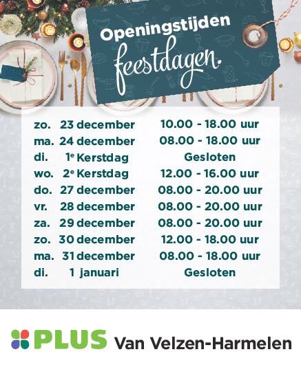 Tijdens de feestdagen hebben wij aangepaste openingstijden!